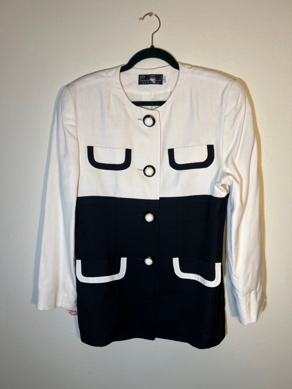 Bold 80s Vintage Black & White Colorblock Blazer Striking